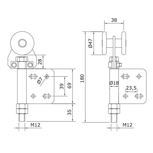 8663-001-u-60-steel-nylon-end-hinge-trolley-for-curved-folding-systems-100-200kg